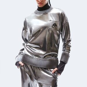 NWT Moose Knuckles Unisex Metallic Silver Sweatshirt Size Large